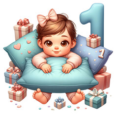 1 year baby child birthday clipart design