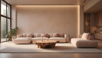 Beige luxury sofa and rustic coffee table Minimalist home interior modern 2