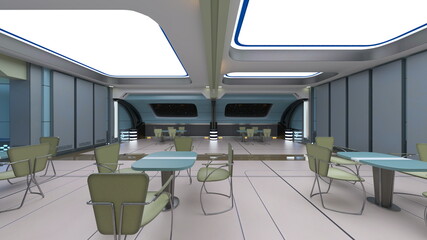 宇宙船内の会議室　3DCGレンダリング