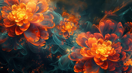 Radiant Blooms in Vibrant Swirls - obrazy, fototapety, plakaty