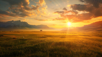 Naklejka na ściany i meble a serene and picturesque sunset over a vast landscape