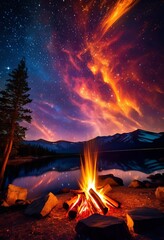 illustration, landscapes, flames, night, burning, starry, wood, stars, sky, campfire, astronomy, exposure, long, embers, glowing, dark, outdoors, nature, wallpaper, image, vertical
