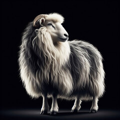 Sheep isolated on dark background. AI generated