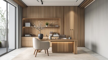 Minimalist Japandi Office Office space with minimalist