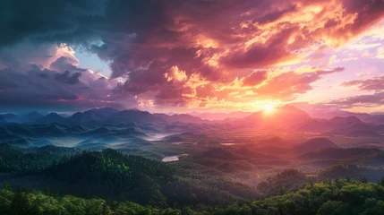 Schilderijen op glas sunrise in the mountains © usama