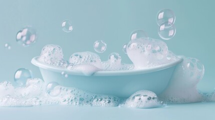A bubbly scene of soap suds and bubbles contained within a tub, isolated on white for clarity - obrazy, fototapety, plakaty