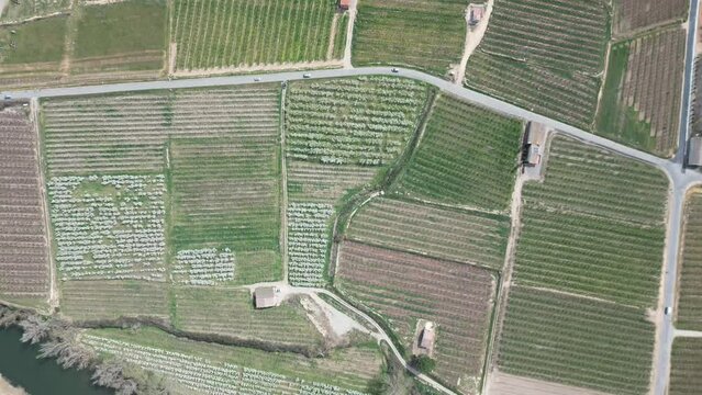 Aerial video of an agricultural area near Sierra Aitana, Spain