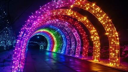 A captivating display of lights forming a rainbow, illuminating the surroundings with a spectrum of colors