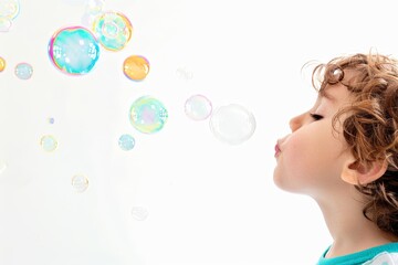  Iridescent Play: A Child Blowing Pastel Bubbles