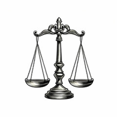 A vintage logo featuring the scales of justice