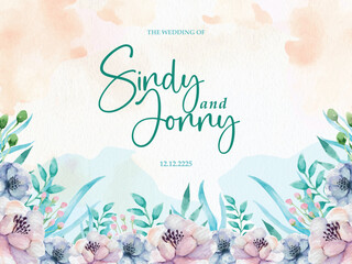 Greeting Card of Wedding Celebration Watercolor Flowers Background