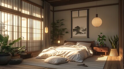 Peaceful Japandi Bedroom Tranquil bedroom with a Japand