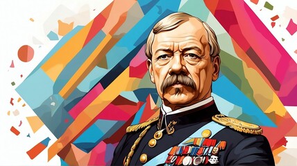 Otto von bismarck portrait colorful geometric shapes background. Digital painting. Vector illustration from Generative AI