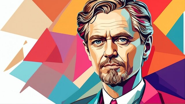 Nicolaus otto portrait colorful geometric shapes background. Digital painting. Vector illustration from Generative AI