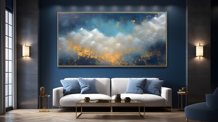 a gradient canvas adorned with rich golds and deep blues, reminiscent of a mystical twilight sky ablaze with celestial wonders. - obrazy, fototapety, plakaty