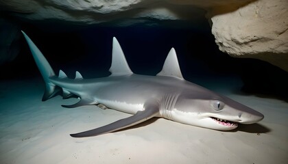 A Hammerhead Shark Resting In A Cave Upscaled - obrazy, fototapety, plakaty