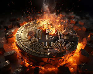 A broken or cracked Bitcoin. Concept of a cryptocurrency market crisis - 762829525