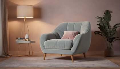 Grey chair against Boho home interior design of modern living room
