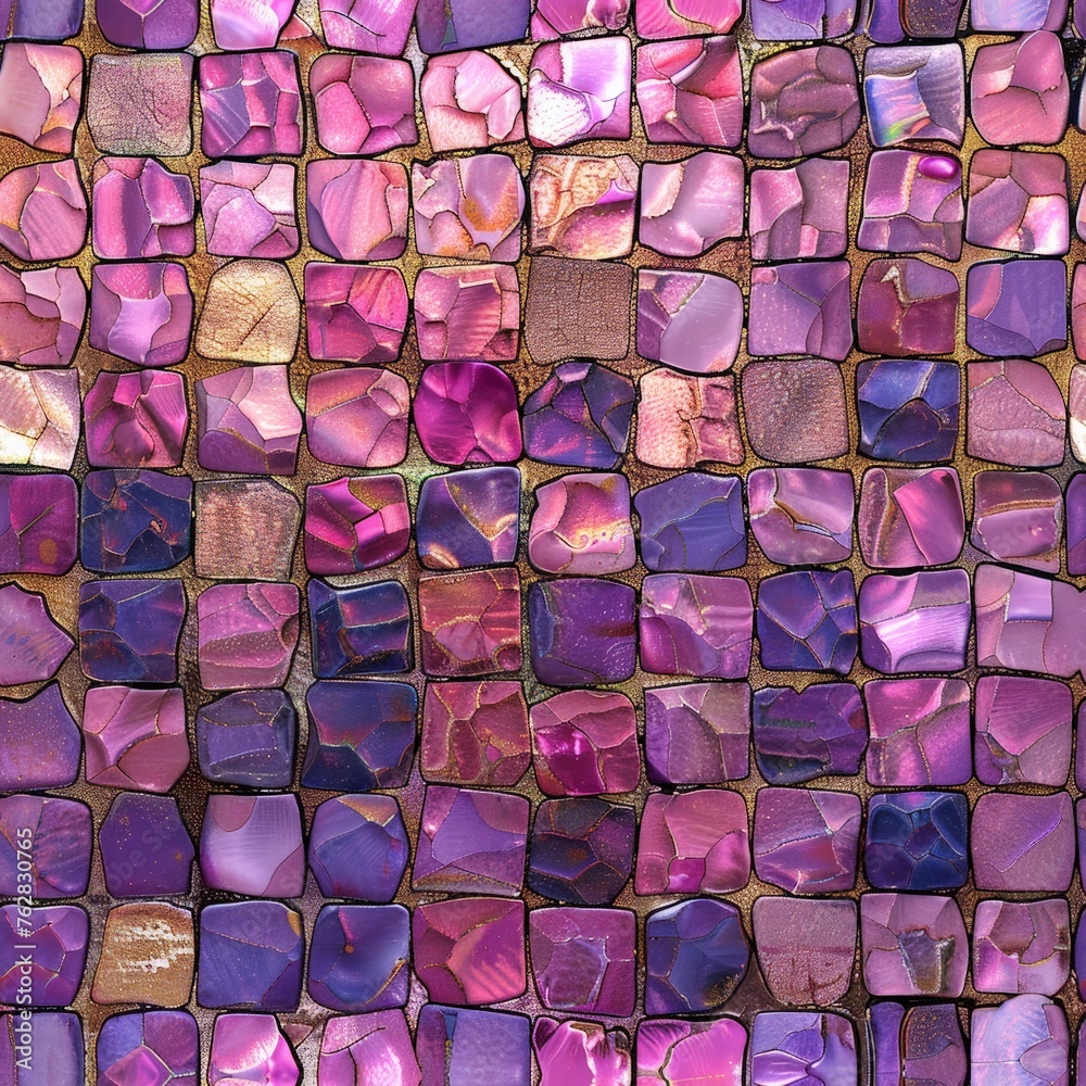 Poster A detailed close-up of a vibrant mosaic tile wall, showcasing the intricate patterns and colorful design