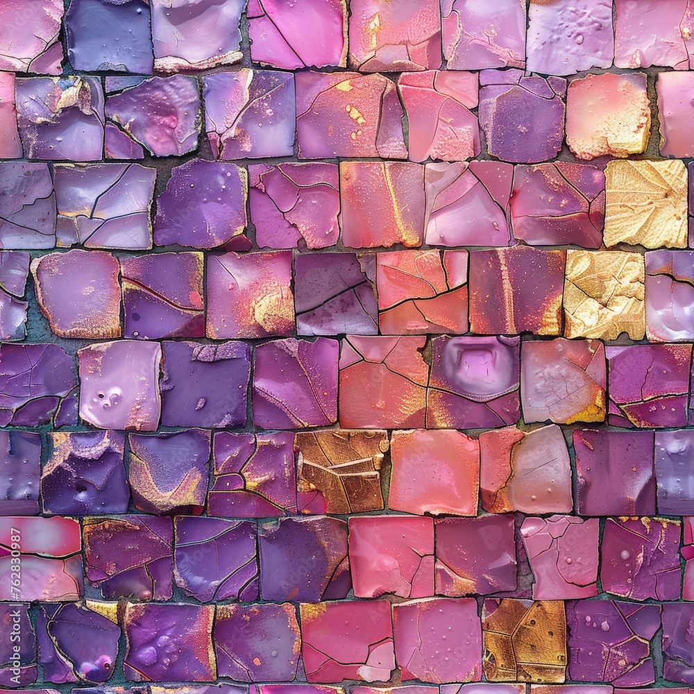 Fototapete A close up of a stunning tile wall filled with an array of vibrant colors and intricate patterns, creating a mesmerizing display of artistry
