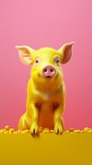 cute pig smiling on pink background