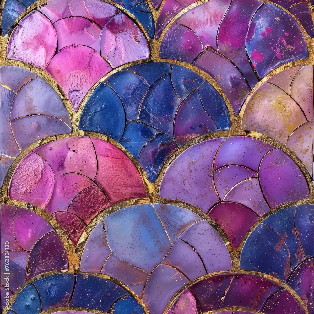 Poster In this intricate mosaic, a kaleidoscope of vividly colored tiles merge together to form a mesmerizing and vibrant pattern