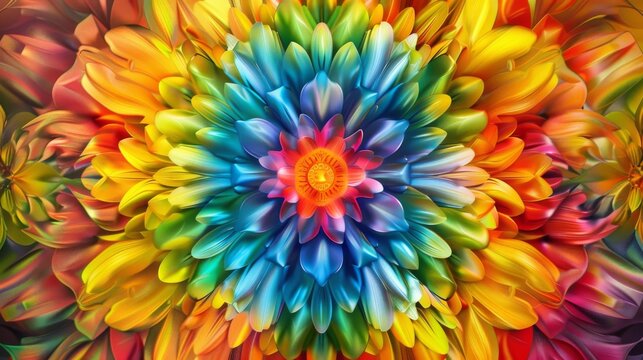 Circular Rainbow Floral Composition with Vibrant Colors - Fisheye Lens