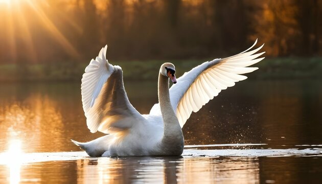 A Swan With Its Wings Outstretched Catching The S Upscaled 2