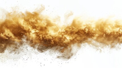 The yellow dry earth explodes on a white background, and the white background dust band explodes