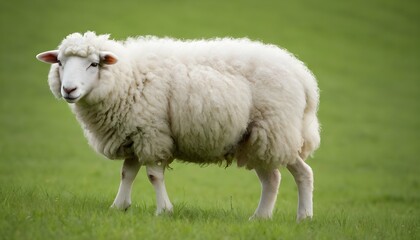 A Fluffy White Sheep Grazing In A Green Meadow Upscaled 2