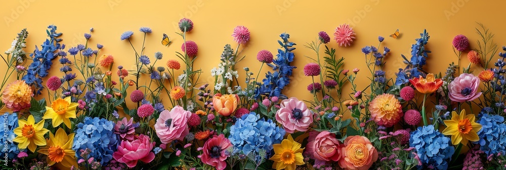 Aufkleber a vibrant bunch of assorted flowers stands gracefully in front of a textured wall, casting a colorfu