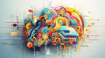 Abstract background of colorful brain with many different colored land shapes.. The brain is a representation of the human mind and its complexity.