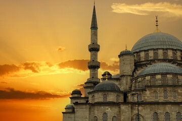 The New Mosque or Yeni Cami located on the Golden Horn embankment in the Eminonu district of Istanbul, Turkey.