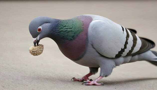 A Pigeon With Its Beak Pecking At A Seed Upscaled