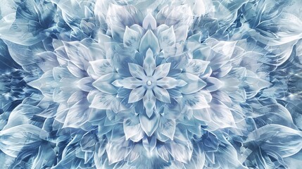 Symmetrical Floral Pattern in Icy Blues and Frosty Whites