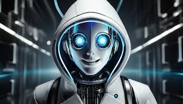 Illustration of an Artificial Intelligence represented in humanoid form that lost control and became very dangerous or was used by malicious human beings to commit evil.	