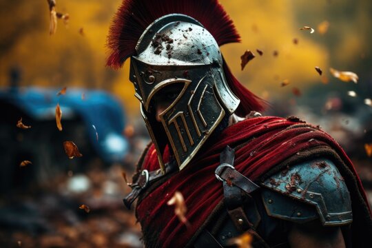 Spartan, a solitary warrior in minimalist armor, radiating discipline and strength. Embody essence of ancient Greek valor unyielding resilience. Austere training battlefield prowess, essence spirit.
