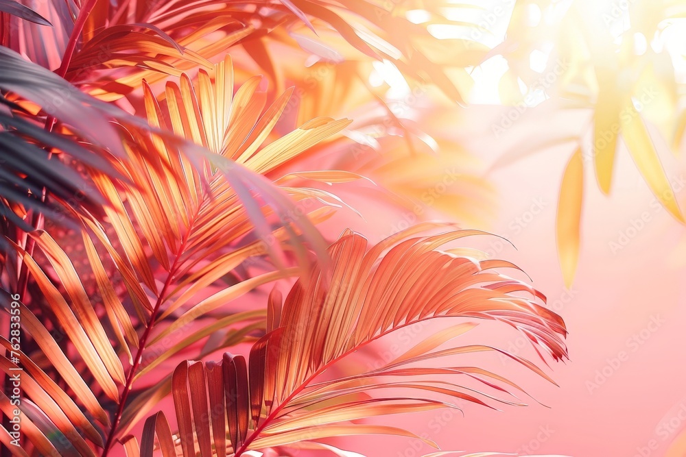 Poster the sunlight dances on the vibrant green palm tree leaves, creating a mesmerizing display of natural