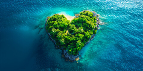 Heart Shaped Tropical Island aerial 