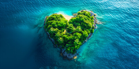 Heart Shaped Tropical Island aerial 