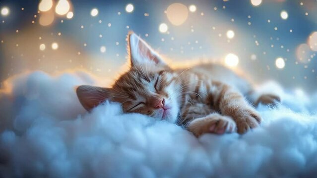 Lullaby For Babies video template orange kitten sleep on cloud