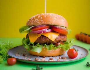 hamburger on a wooden table