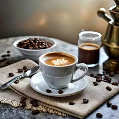 Zelfklevend Fotobehang cup of coffee beans © Hafsa
