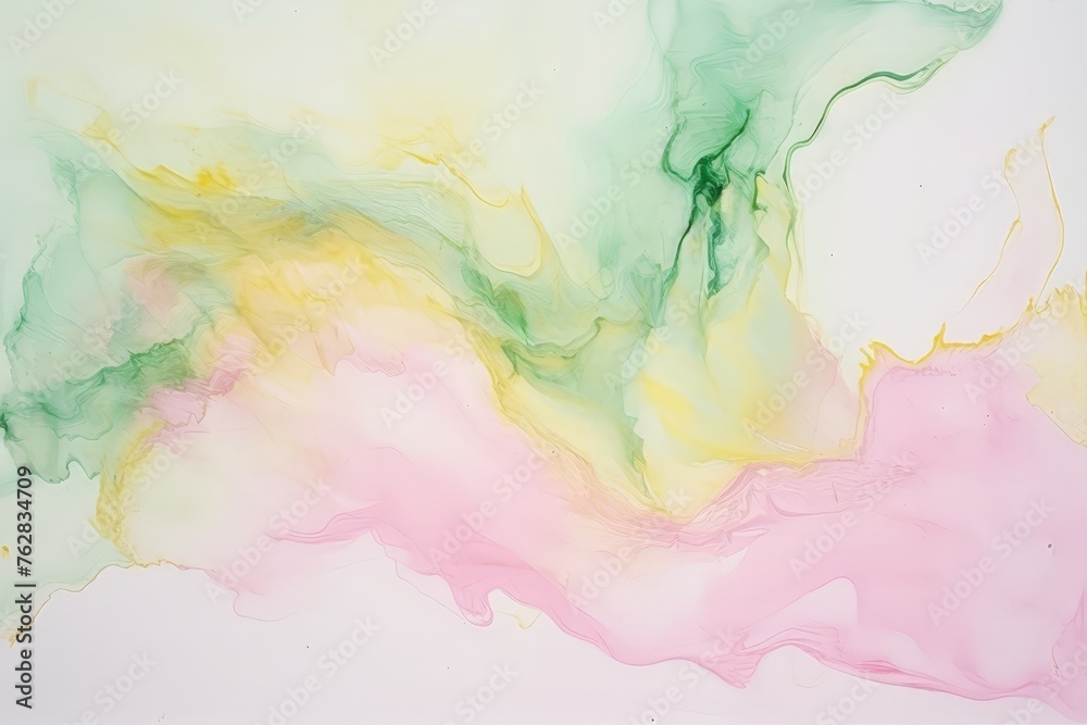 Aufkleber a vibrant painting showcasing a swirling mix of green, yellow, and pink hues blending together in a 
