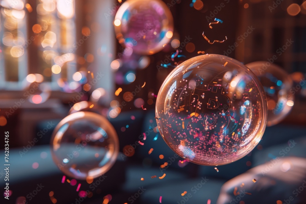 Aufkleber a multitude of iridescent bubbles floating gracefully in the air, shimmering and reflecting light as