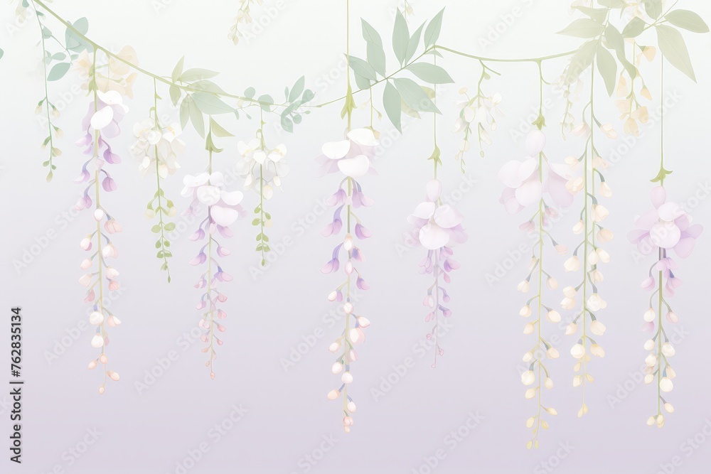 Poster a variety of colorful blooms hang delicately from a line, swaying gently in the breeze against a blu