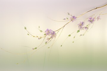 A detailed painting of a branch adorned with vibrant purple flowers, standing out against a dreamy twilight background