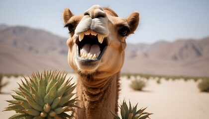 A Camels Teeth Grinding On A Tough Desert Plant Upscaled 2 2 - obrazy, fototapety, plakaty