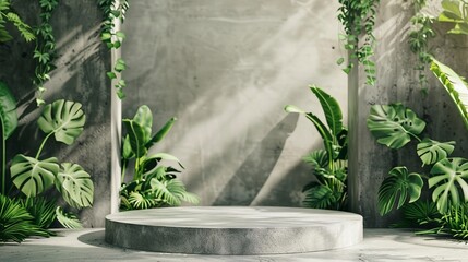 Eco-friendly podium with green plants