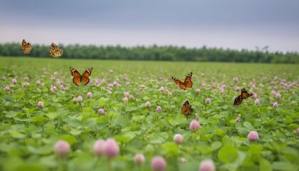 Butterflies Gathering Around A Field Of Clover Upscaled 2